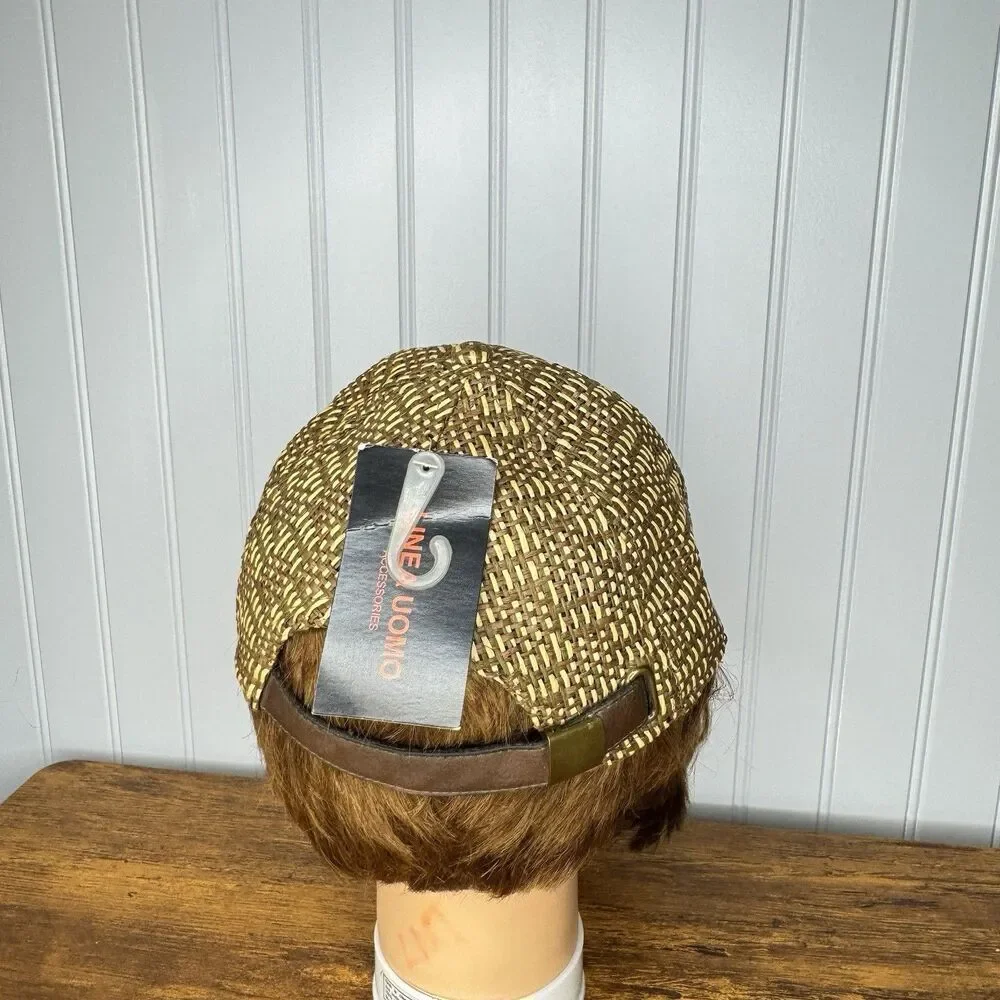 Vintage Linea Uomo Brown Straw PU Leather Casual Baseball Cap Adjustable OS NWT